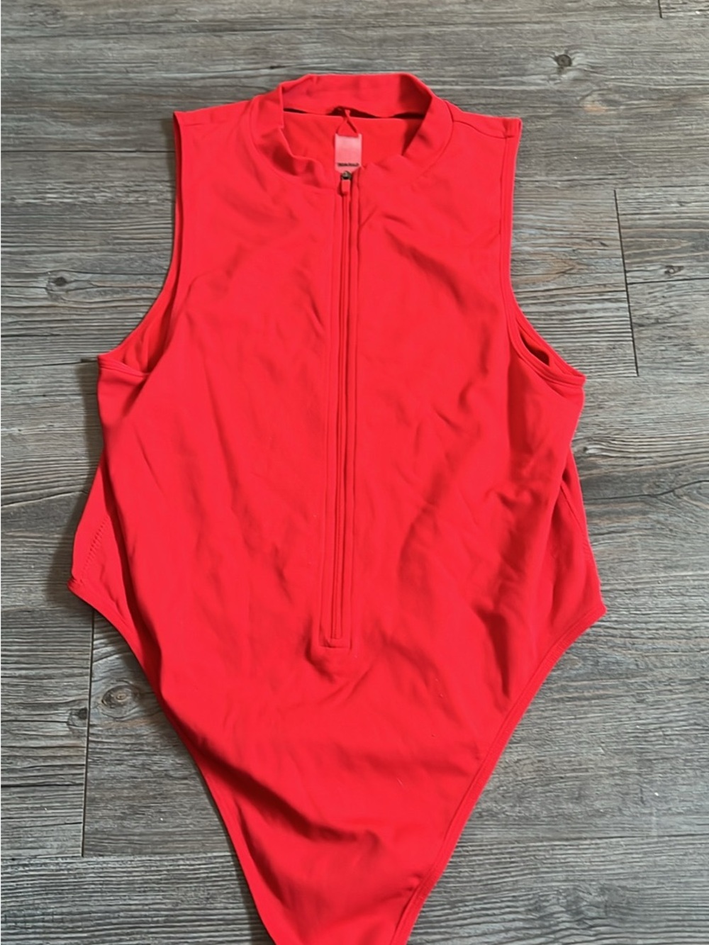 Garage Red Zip-Front Sleeveless One-Piece Bodysuit